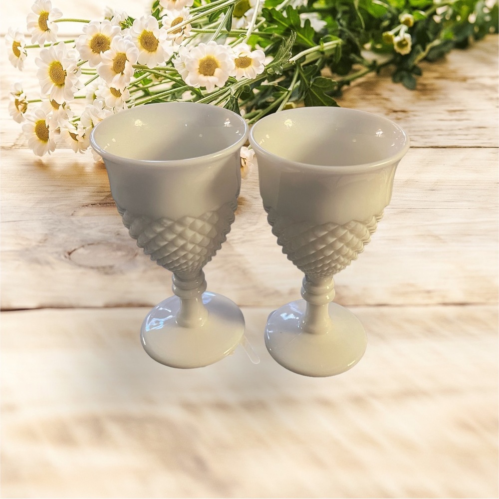 Westmoreland Hobnail Diamond Milk Glass Goblets